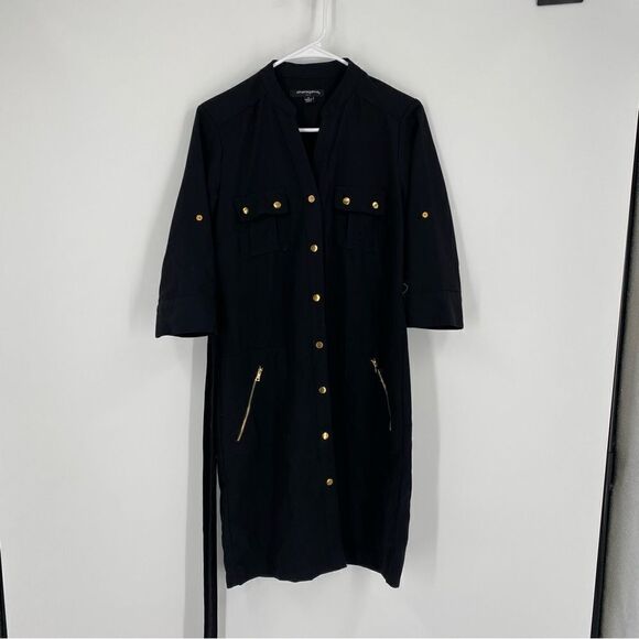 Sharagano Women’s Elbow Sleeve Snap On Front B Neck Button Front Dress 4 - Picture 1 of 3